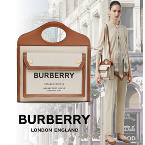 2020SS BURBERRY(バーバリー ポケットバッグ コピー)ミディアム ツートン キャンバス&レザーバッグ